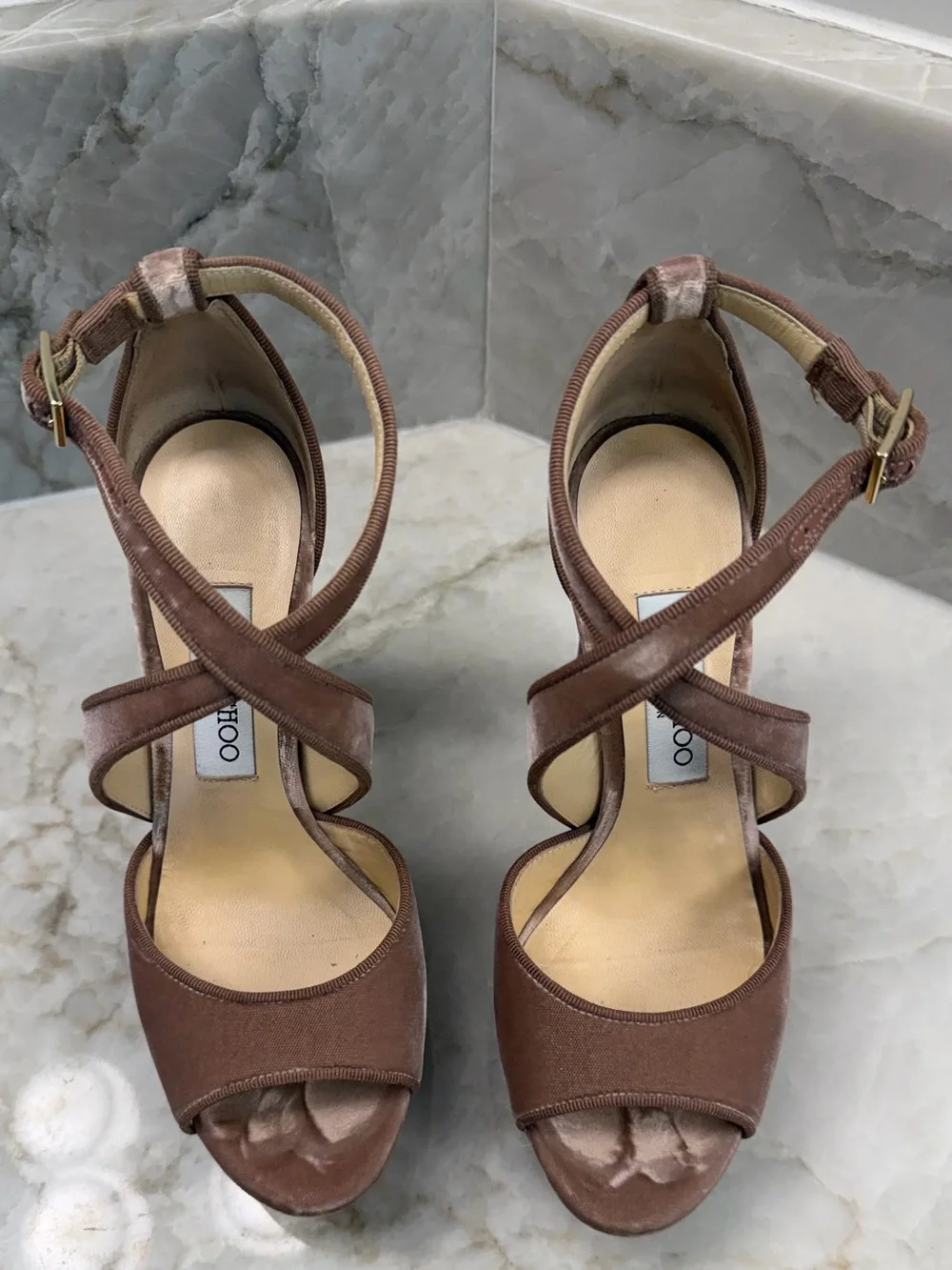 Jimmy Choo April Cross Mauve Pink Velvet Platform Sandal